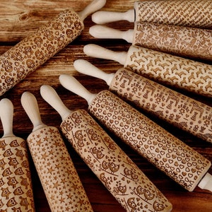 Set of 2 Rolling Pins - Choose ANY 2 Patterns, laser engraved rolling pin, Cookies decorating roller