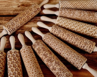 Set of 2 Rolling Pins - Choose ANY 2 Patterns, laser engraved rolling pin, Cookies decorating roller
