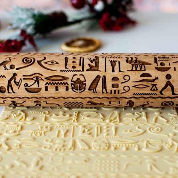 Ägyptische Hieroglyphen - Embossing Nudelholz, Plätzchen Dekowalze, Lasergravierter Walzenstift