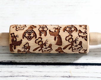 Goofy - Mini Rolling Pin, Embossing rolling pin, Laser engraved rolling pin, Cookies decorating roller