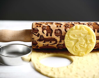 African animals - Mini Rolling Pin, Embossing rolling pin, Laser engraved rolling pin, Cookies decorating roller