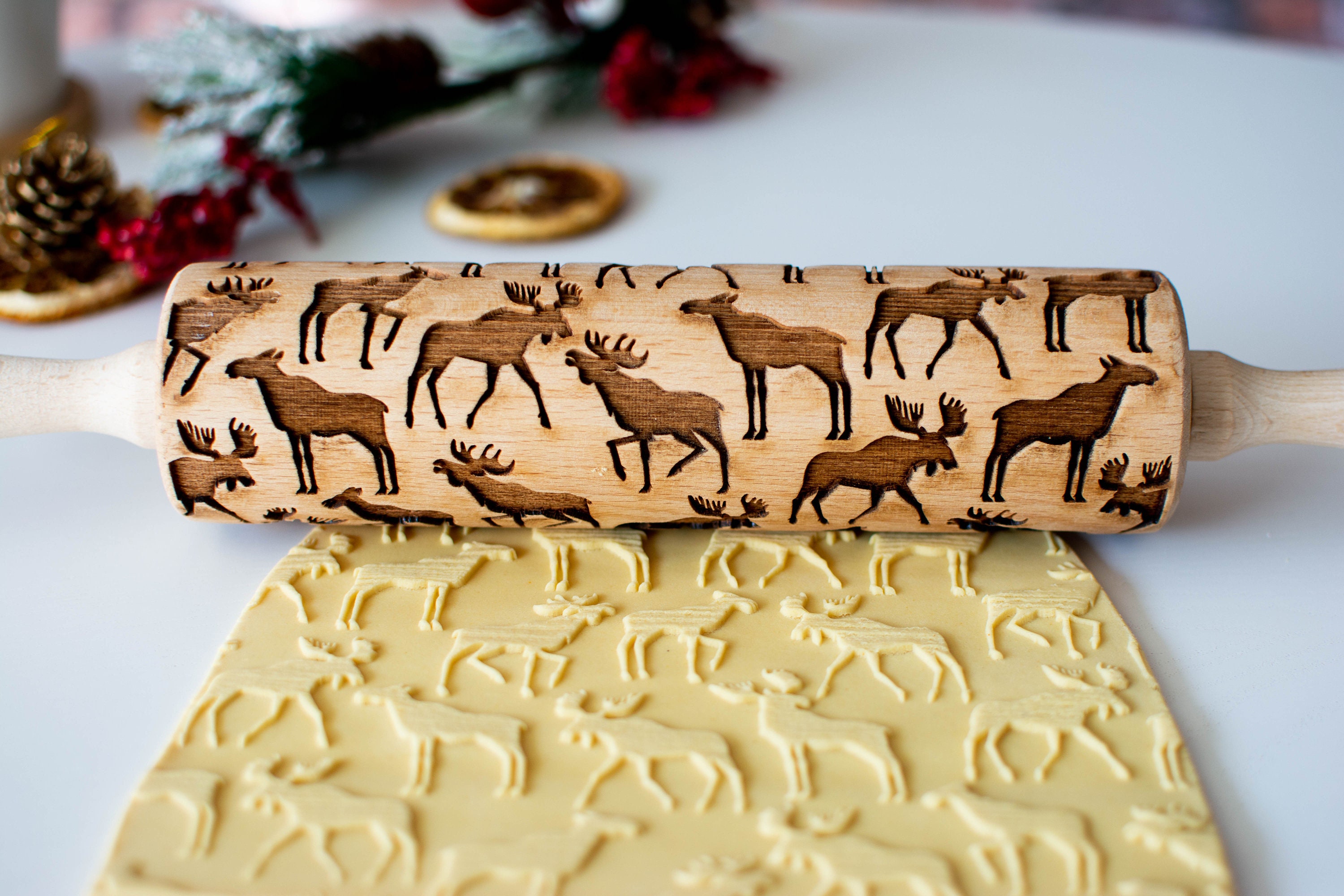 Moose Embossing Rolling Pin Cookies Decorating Roller Etsy