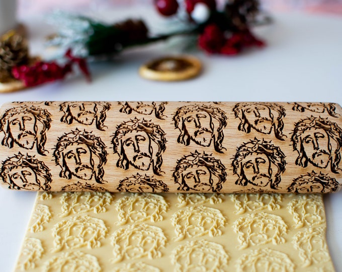 Jesus - Embossing rolling pin, Cookies decorating roller, Laser engraved rolling pin