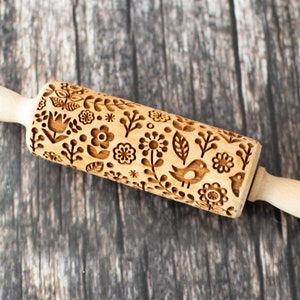 Scandinavian Folk 2 - Mini Rolling Pin, Embossing rolling pin, Laser engraved rolling pin, Cookies decorating roller