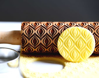 Leaves - Mini Rolling Pin, Embossing rolling pin, Laser engraved rolling pin, Cookies decorating roller