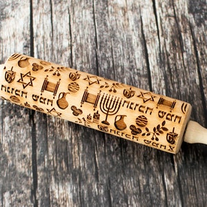 Happy Hanukkah Embossing rolling pin, Cookies decorating roller, Laser engraved rolling pin image 4