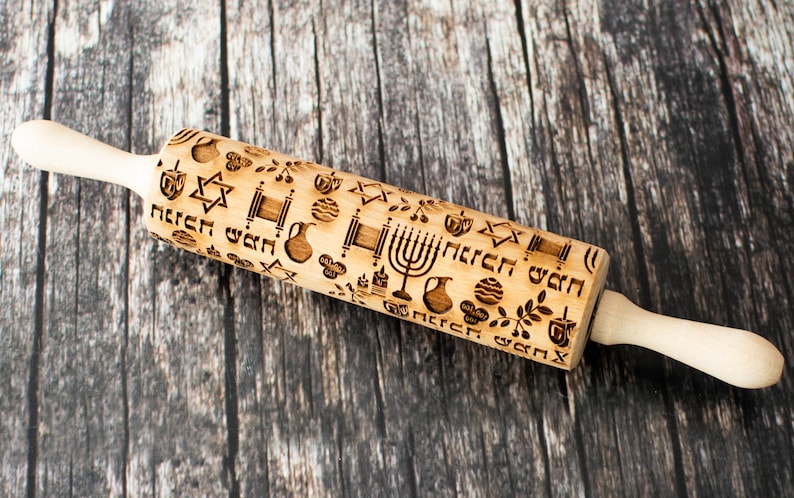 Happy Hanukkah Embossing rolling pin, Cookies decorating roller, Laser engraved rolling pin image 4