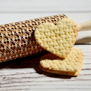 Embossing rolling pin - Hearts of gold, Cookies decorating roller, Laser engraved rolling pin