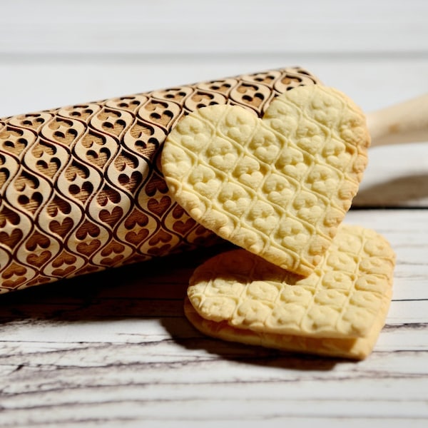 Herz Prägerolle Rolling Pin - Keks Dekorierroller, Laser Gravur
