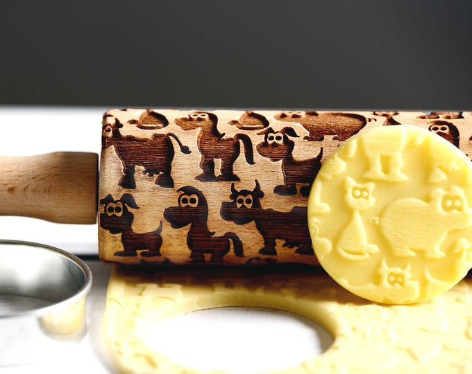 Animals - Mini Rolling Pin, Embossing rolling pin, Laser engraved rolling pin, Cookies decorating roller