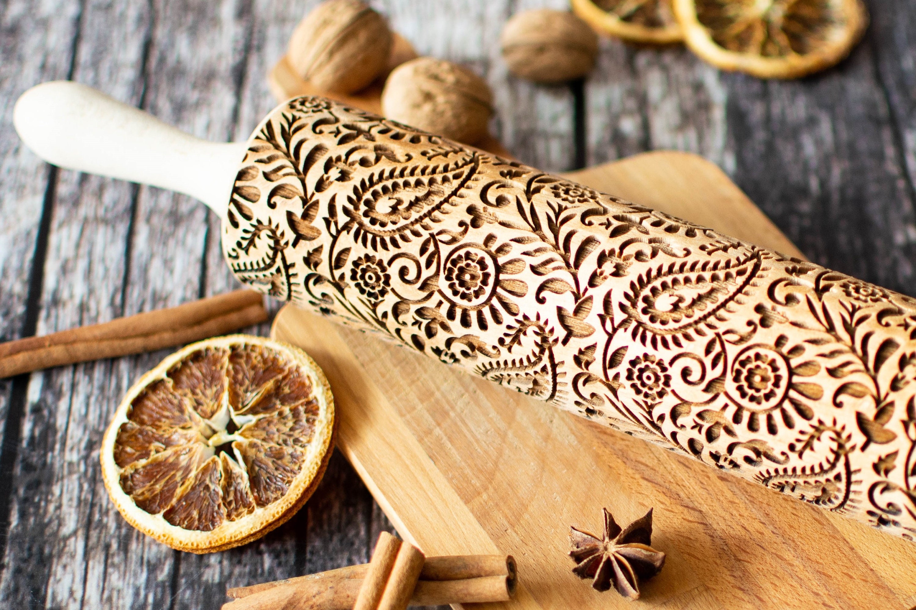 Paisley Pattern Embossing Rolling Pin Cookies Decorating Etsy
