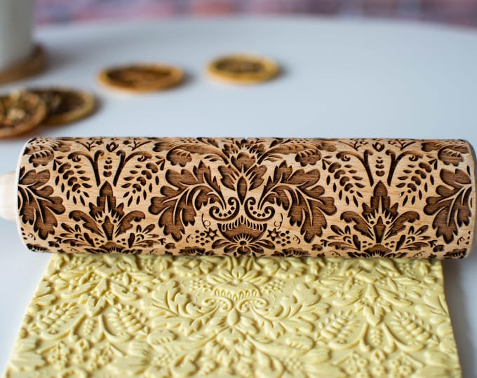 Oriental Damask pattern - Embossing rolling pin, Cookies decorating roller, Laser engraved rolling pin