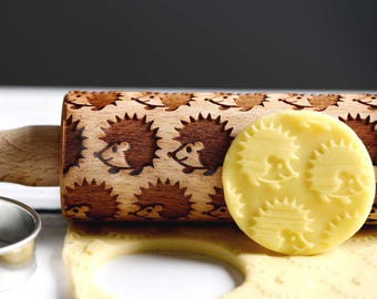 Hedgehog - Mini Rolling Pin, Embossing rolling pin, Laser engraved rolling pin, Cookies decorating roller