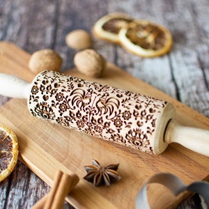 Polish Flower pattern - Mini Rolling Pin, Embossing rolling pin, Laser engraved rolling pin, Cookies decorating roller