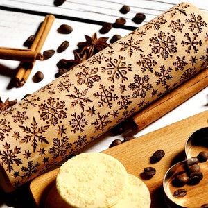 Snowflakes Embossing rolling pin, Cookies decorating roller, Laser engraved rolling pin image 5