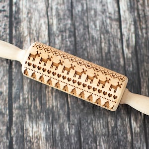 Christmas pattern - Mini rolling pin, Embossing rolling pin, Cookies decorating roller, Laser engraved rolling pin