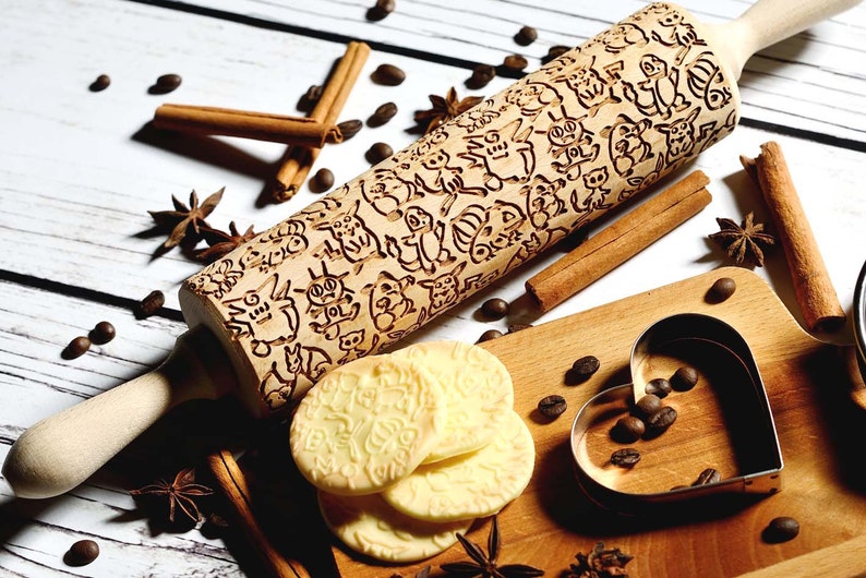Pokémon Embossing rolling pin, Cookies decorating roller, Laser engraved rolling pin image 3