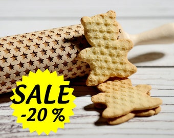 Embossing rolling pin - Little stars, Cookies decorating roller, Laser engraved rolling pin