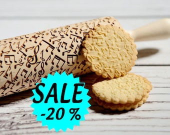 Musical Notes Embossing Rolling Pin – Laser Engraved Cookie Roller