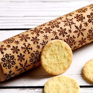 Snowflakes Embossing rolling pin, Cookies decorating roller, Laser engraved rolling pin image 4