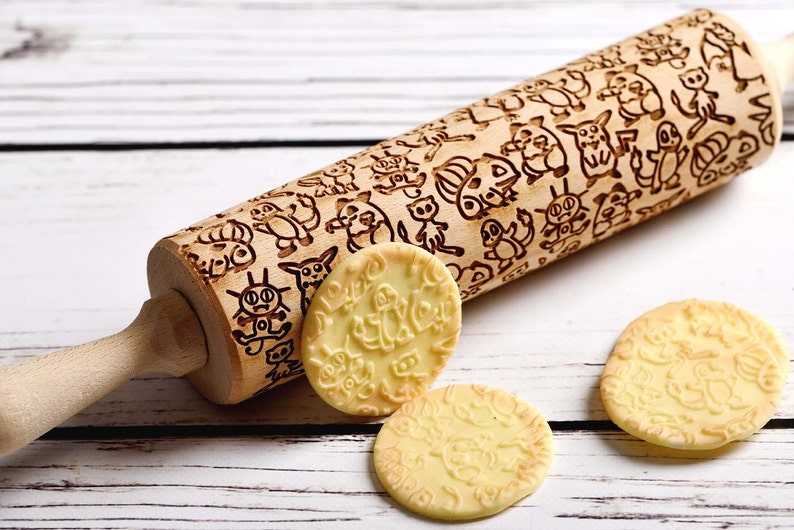 Pokémon Embossing rolling pin, Cookies decorating roller, Laser engraved rolling pin image 4