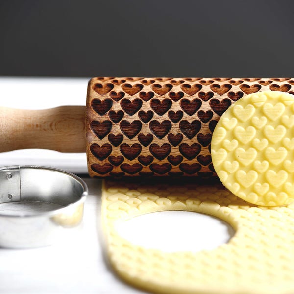 Hearts Embossing Rolling Pin - Laser Engraved Cookie Roller