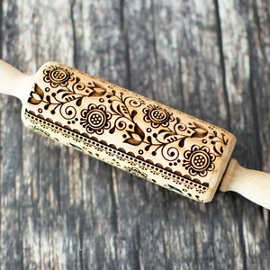 Scandinavian style - Mini Rolling Pin, Embossing rolling pin, Laser engraved rolling pin, Cookies decorating roller