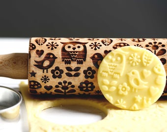 Folk Art Eulen Nudelholz, lasergravierte Keksausroller