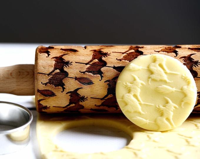 Witch - Embossing rolling pin, Cookies decorating roller, Laser engraved rolling pin
