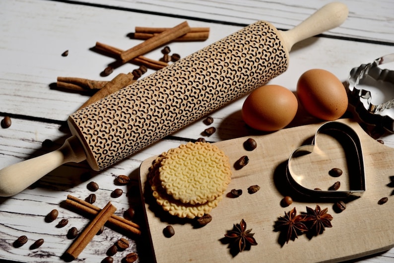 Embossing rolling pin Oriental pattern, Cookies decorating roller, Laser engraved rolling pin image 2