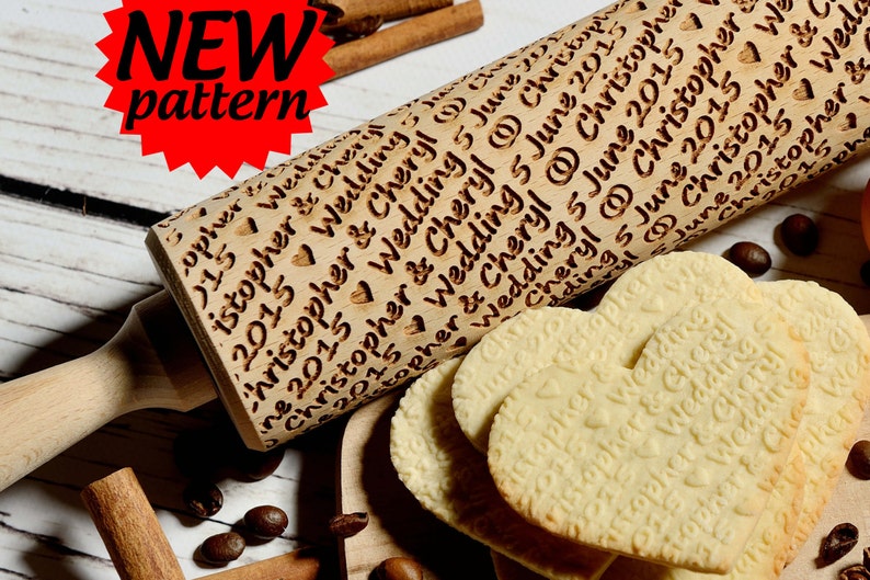 Embossing Rolling Pin Wedding Cookies Personalized Rolling Etsy