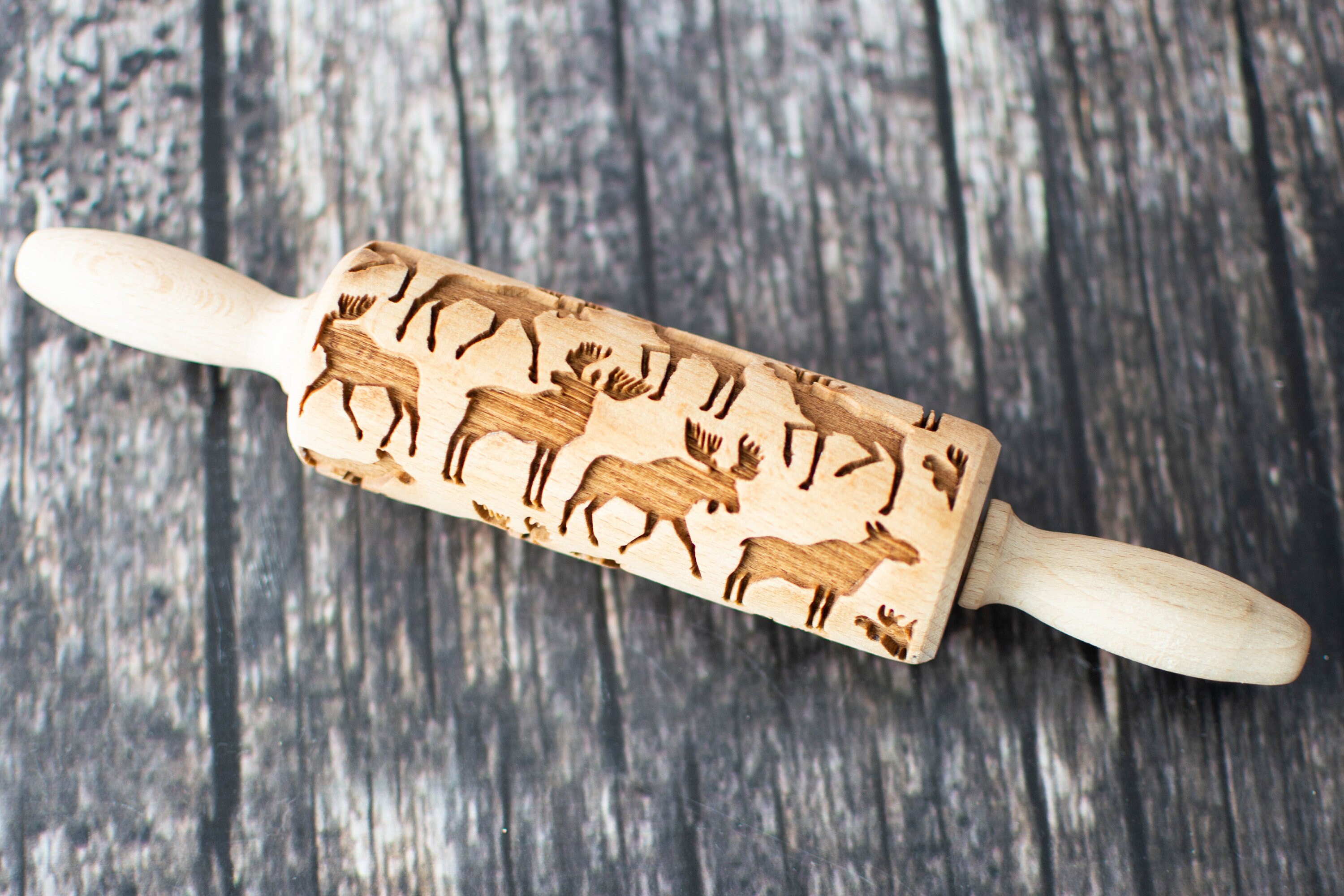 Moose Mini Rolling Pin Embossing Rolling Pin Laser Engraved Rolling