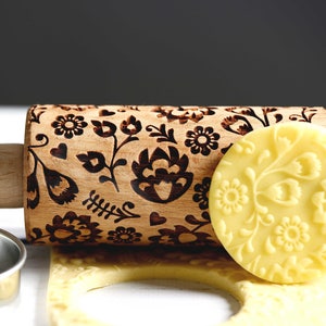 Folk pattern - Mini Rolling Pin, Embossing rolling pin, Laser engraved rolling pin, Cookies decorating roller