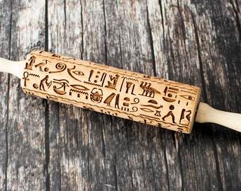 EGYPT HIEROGLYPHS EMBOSSING ROLLING PIN Laser Engraved Rolling Pin