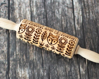 Scandinavian style 2 - Mini Rolling Pin, Embossing rolling pin, Laser engraved rolling pin, Cookies decorating roller