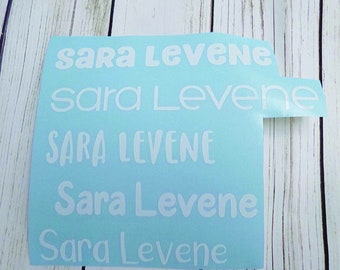 Name Vinyl Decals, Personalised Stationery Labels, Back to School, 5 Fun Fonts, Set of 5 Decals, Black Decals, White Vinyl, Colourful Vinyl