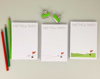 Personalised Golf Themed Notepad, A5 or A6 Desk Notepad, Multiple Design Options