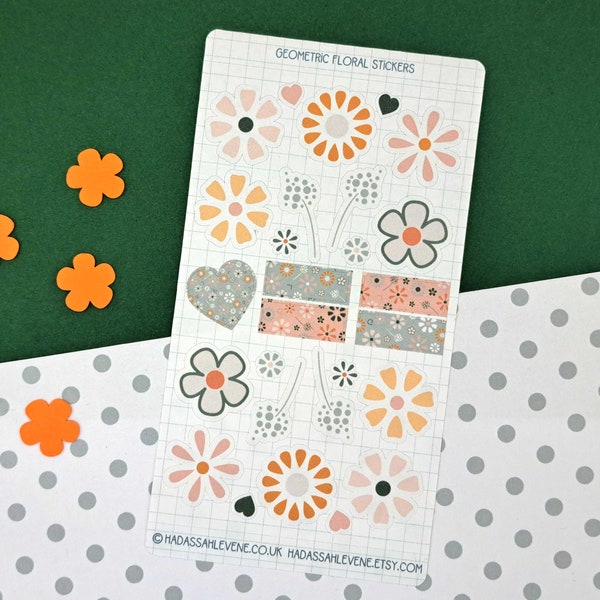 Floral Planner Stickers, Geometric Flowers, Botanical Stationery, Cute Flowers, Pen Pal Sticker, Flower Stickers Aesthetic