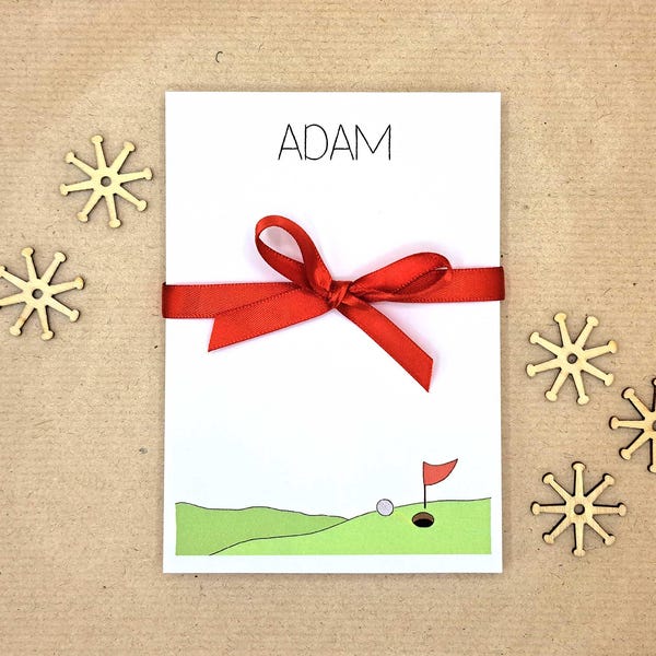 Personalised Golf Themed Notepad, A5 or A6 Desk Notepad, Multiple Design Options