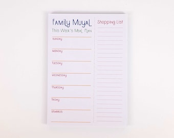 Personalised A5 or A6 Weekly Meal Plan and Shopping List Notepad