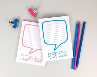 Personalised Speech Bubble Notepad, A5 A6 Stationery, Desk Notepad, Tear off Notepad Gift Wrapped, Multiple Colour Options