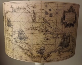 Vintage Sea Map lampshade, shabby chic, old writing , old script. Nautical,tall ships, Fatta da Mamma FREE GIFT