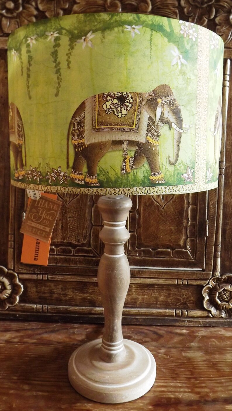 Shabby Chic Lamp Shade Indian Elephant Green Exotic Ethnic Etsy UK