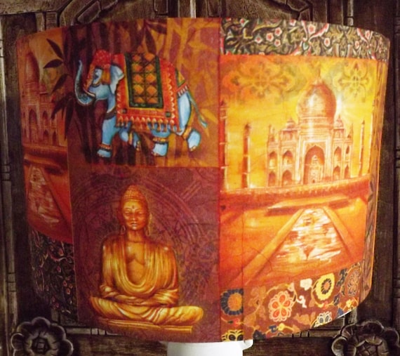 Shabby Chic Lamp Shade,lampshade Indian Patchwork Orange and Gold   Free Gift 
