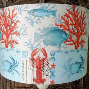 Nautical lamp shade  Carte Postal Shabby Chic  lobster postcard aqua  bathroom Free Gift