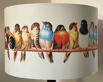 Birds Lampshade , light shade, water colour ,telephone wire Fatta da Mamma