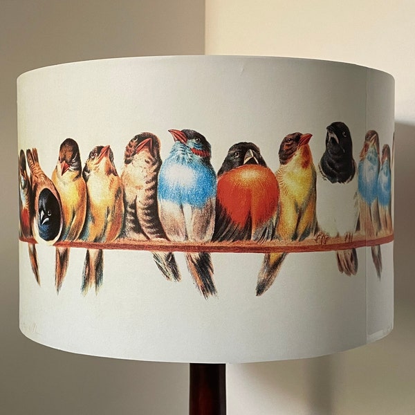 Birds Lampshade , light shade, water colour ,telephone wire Fatta da Mamma