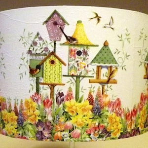 Bird Table Lampshade, light shade, Decoupage shabby chic,garden, spring, floral, flowers , birds, pastels