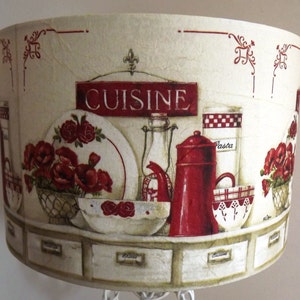 Red & Cream Kitchen Table Lampshade shabby chic vintage French country decoupage Fatta da Mamma image 3