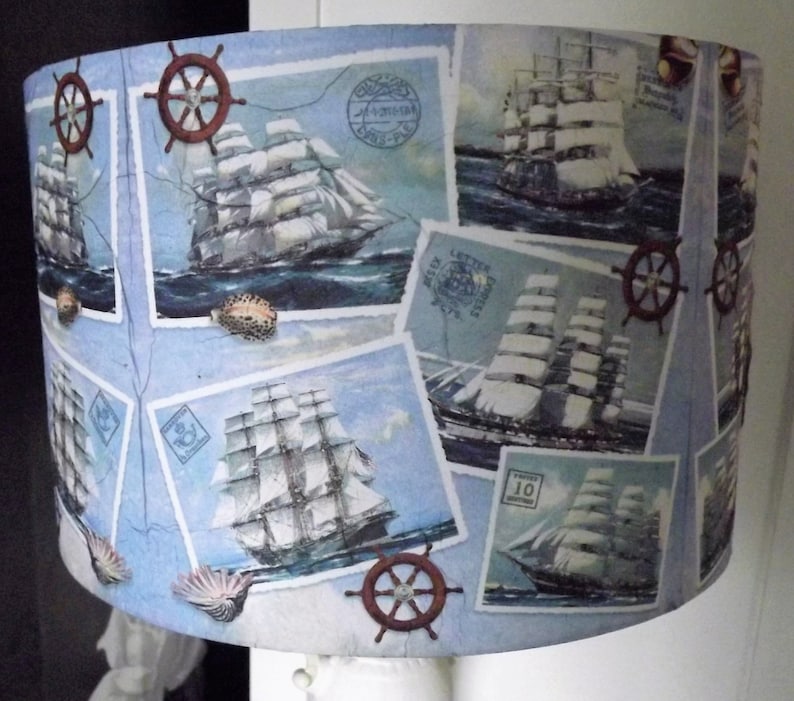 Tall Ships Lampshade Shabby Chic Lamp Shade Nautical Blue Ireland Tall Ships Lampshade Shabby Chic Lamp, Sailing Ship Lamp Shade